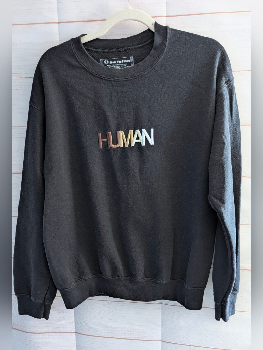 Wear The Peace ✌️ 🕊️ ✌️ Black "HUMAN" Graphic Crewneck Unisex Sweatshirt Size M
